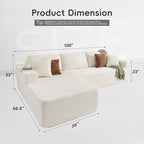 108" Boneless Couches for Living Room, Modular Sectional Sofa with Oversized Chaise, L-Shape Cloud Couch with Deep Seat, High-Density Memory Foam, No Assembly Required, Plush Corduroy Beige