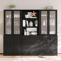 VOWNER Vertical File Cabinet, 3-Tier Modern Bookshelf with 3 Large Drawer, Wood Filing Cabinet with Open Storage Shelf, Glass Doors and Fixed Storage Shelves for Home Office, Black