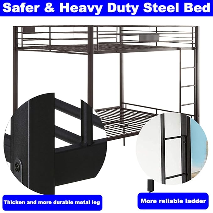 DOONREXS Upgraded Thicken Metal Queen Over Queen Bunk Bed, Heavy Duty Stronger Steel With Ladders and Safety Guard Rail, Easy Assembly