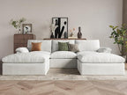 EASE MOOSE Oversized Cloud Couch Sectional Sofa, U-Shaped Modular Couch for Living Room, Minimalist Boneless Convertible Couches with Ottoman, 5-Seat Deep Sofas for Bedroom, Chenille (White)