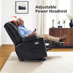MCombo Large Triple Motor Power Lift Recliner Chair with Massage and Dual Heating, Adjustable Headrest for Tall Elderly People, Faux Leather 7634 (Black, Large)