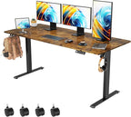 63 x 28 inch Electric Standing Desk Adjustable Height with 4 Wheels, 4 Memory Height Settings, 2 Headphone Hook, for Home Office, Splice Board Brown