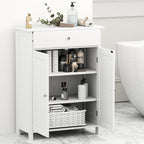 Tangkula Bathroom Storage Cabinet, Freestanding Floor Organizer w/ 2 Doors, 1 Drawer & 1 Adjustable Shelf, Modern Home Bathroom Furniture for Living Room Entryway Kitchen (Cabinet & Drawer, White)