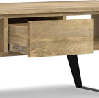 SIMPLIHOME Lowry Solid Mango Wood and Metal 48 inch Wide Rectangle Modern Industrial Coffee Table in Natural for The Living Room and Family Room