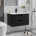 eclife 30" Bathroom Vanities Cabinet with Sink Combo, Wall Mounted Floating Cabinet W/Decor Line, Soft-Close System, 2 Extra Big Drawers, Matte Black Faucet, Black