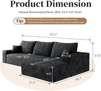 107.5" Cloud Modular Sectional Sofa with L-Shape Chaise, Modern Upholstered Couches for Living Room, Deep Seat Boneless Couch, No Assembly Required, Plush Corduroy Fabric (Black, Right Facing Chaise)