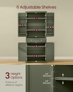 VASAGLE Pantry Cabinet, 15.7 x 30 x 71.7 Inches, Freestanding Tall Cupboard Storage Cabinet with a Drawer, 2 Cabinets, 6 Adjustable Shelves, for Living Room, Kitchen, Forest Green UBBK561C01