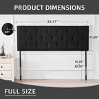 Linen Upholstered Headboard Full Size, Modern Diamond Tufting Solid Wood Full XL Headboard Only, Adjustable Height from 37” to 51” Head Board, Bed Frame or Wall Mount Headboards, Black