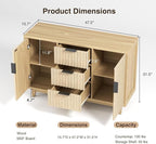 47.2" W Storage Cabinet with 3 Drawers, Fluted Buffet Cabinet with Storage, Large Sideboard Cabinet with 2 Door, Modern Mid Century TV Stand Coffee Bar Cabinet for Living Room, Kitchen, Entryway