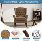 UIXE High Back Accent Chairs Set of 2, Fabric Upholstered Armchair Retro Wingback Arm Chair for Living Room, Comfy Single Sofa Bedroom Retro Reading Seat with Solid Wood Legs - Brown