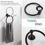 BGL Bathroom Accessory Set, Matte Black Adjustable Expandable Towel Bar 4-Piece Bathroom Hardware Set Wall Mounted Robe Hook Toilet Paper Holder Towel Ring Towel Bar