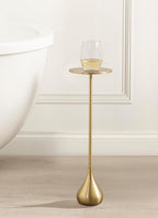 Kate and Laurel Hersi Decorative Modern Pedestal Drink Table; 7 x 7 x 20; Gold; Cast Aluminum Mini Table with Teardrop Base for Use as Small Plant Stand or Living Room Martini Table