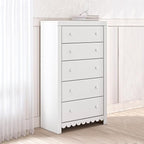 Signature Design by Ashley Mollviney Coastal 5-Drawer Chest of Drawers with Safety Stop and Scalloped Detailing, White