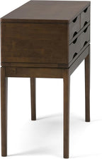 SIMPLIHOME Harper Console Table - 40 Inch Wide Solid Hardwood Sofa Table in Walnut Brown, Mid-Century Modern Storage Table for Entryway or Living Room with 4 Drawers, Notched Handles, and Tapered Legs