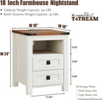 T4TREAM Nightstand with Charging Station, End Table, Side Table with 2 Drawers Storage Cabinet for Bedroom, Living Room, Farmhouse Design, Wood Rustic, Antique White