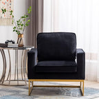 Modern Accent Chair Set of 2, Velvet Upholstered Side Chair with Backrest, Comfy Armchair Side Chair with Golden Metal Base for Living Room Reception Room, Black