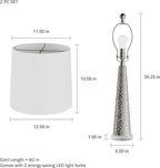 Lavish Home 30 Inch Table Lamps Set of 2 Contemporary Hammered Glass Lights for Bedroom, Living Room, and Office with Energy-Efficient LED Bulbs (Silver)
