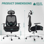 Big and Tall Executive Office Chair, Ergonomic Comfy Mesh Desk Chair with 4D Arms & Extra Wide Seat, Adjustable Headrest & Lumbar Support, 750LBS Capacity, Black