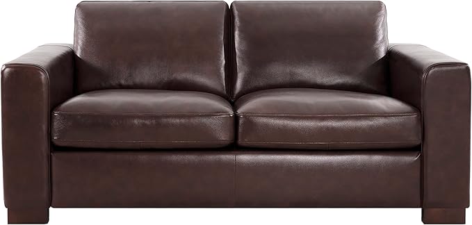 Naomi Home Freya Oversized Genuine Leather Loveseat Sofa - Ultimate Comfort - Modern Small Couch - Mid-Century Living Room Couch, Eco-Friendly Corner Loveseat, Reversible Cushions, Espresso