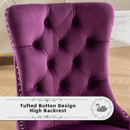 Velvet Upholstered Dining Chairs Set of 8, Modern Kitchen Side Chairs with Nailhead Trim and Silver Plated Leg, Metal Pulling Ring for Dining Room Living Room(Purple-Silver Plated Leg)