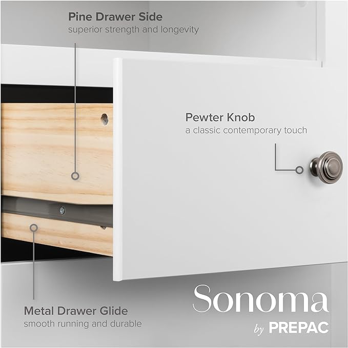 Prepac Sonoma Superior 5-Drawer Dresser for Bedroom - Spacious and Stylish Chest of Drawers, Measuring 17.75"D x 31.5"W x 44.75"H, In White Finish