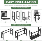 HDPE Outdoor Patio Bar Set with High Top Table and 2 Adirondack Chairs, All-Weather Bar Height Outside Rectangular Pub Furniture for Bistro, Garden, Backyard, Deck | 3-Pieces, Matte Black