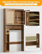 Over The Toilet Storage Cabinet, Over Toilet Bathroom Organizer with Double Doors and Adjustable Shelf, Freestanding Home Space Save Toilet Rack (Rustic Brown, Double Doors)