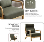 Accent Chair Mid Century Modern Chair Linen Fabric Living Room Chairs with Solid Wood Frame Comfy Upholstered and Lumbar Pillow Reading Side Chair Easy Assembly for Bedroom (1, Green)