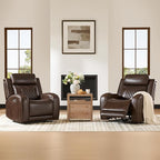 CHITA Genuine Leather Recliner Chair for Adults with Adjustable Power Headrest, Lay Flat Power Recliner with Slide-Out Cupholders & USB/Type-C Ports, Living Room Chair, Brown