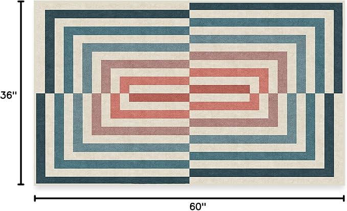 RUGGABLE x Jonathan Adler Washable Modern Area Rug – Op Art Teal 3x5, Stain-Resistant, Non-Slip – Small Machine Washable Rugs for Living Room, Bedroom, Hallway, Entryway & Office–with Cushioned Pad