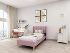 Low Profile Upholstered Platform Bed,Twin Beds with Pink(Velvet)