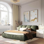 Queen Size Upholstered Platform Bed with Oversized Padded Backrest and Solid Wood Frame for Bedroom, Apartment Room, Green
