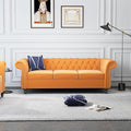Chesterfield 3 Seater Sofa, Modern Velvet Tufted Couch 3 Seater with Rolled Arms and Nailhead Mid-Century Upholstered Couch for Living Room, Bedroom, Apartment and Office, Yellow