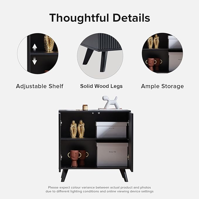 Modern Sideboard Buffet Cabinet Console Table, Accent Storage Cabinets Credenza Buffer Cabinet with 4 Fluted Doors for Kitchen Dining Living Room Entryway(Black)