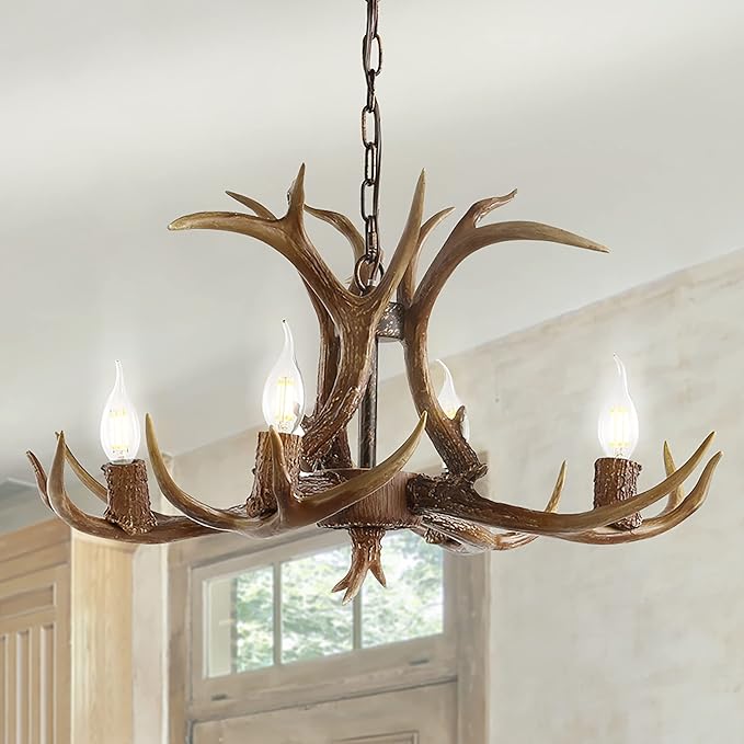 JONATHAN Y JYL6301A Eldora 26" Adjustable Resin Antler 4-Light LED Chandelier, Glam, Rustic,Cottage,Transitional, Dimmable Dining Room, Living Room, Kitchen, Foyer, Bedroom, Brown