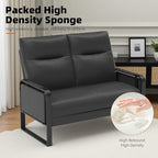Faux Leather Loveseat, Upholstered Loveseat with Side Tray Table & Storage Pocket, Small Loveseat for Living Room, Modern 2 Seater Sofa Couch for Small Spaces, Bedroom, Black