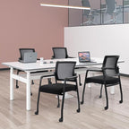 4PK Office Guest Chairs No Wheels | Ergonomic Lumbar Support and Thicked Seats Cushion, Desk Chair with Adjustable Mesh Back for Waiting Room School Church Reception，Black