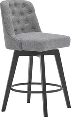MINCETA Bar Stools Set of 4, 26 Inch Upholstered Barstools with Low Tufted Back and Footrest, Swivel Counter Height Barstools for Kitchen Island Home Bar Performance Fabric Gray