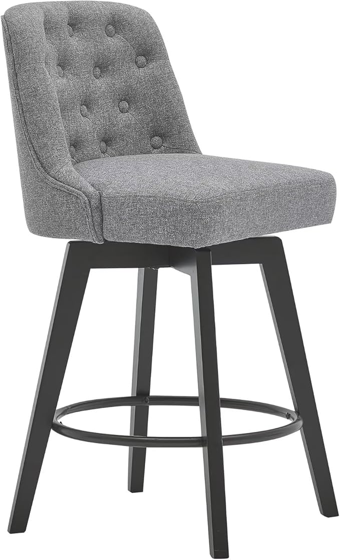 MINCETA Bar Stools Set of 4, 26 Inch Upholstered Barstools with Low Tufted Back and Footrest, Swivel Counter Height Barstools for Kitchen Island Home Bar Performance Fabric Gray