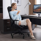 Home Office Desk Chair, PU Casters Ergonomic Computer Chair with Lumbar Support, Adjustable Height, 360°Rolling Swivel Chair, High Back Executive Task, Padded Armrests Chair, Black Leather