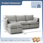 94.6" Cloud Modular Sectional Sofa, Waterproof Down Filled Sectional Sofas, High Backrest L Shaped 3 Seater Sectional Couches with Ottoman, Modular Couch with Removable Cover, Light Gray