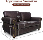 Mid-Century Vintage Sofa Couches with Rivet Design,loveseat Sofa,Removable Sofa Cover Upholstered Cushions and Solid Wood Frame (Brown, Loveseat)