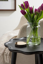 Kate and Laurel Alezar Modern Wooden Round Side Table, 15 x 15 x 22, Black, Solid Wood End Table with Wavy Edge for Bedroom Nightstand or Living Room Accent Table