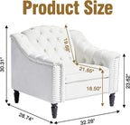 LEVNARY White Velvet Chair for Bedroom, Upholstered Sofa Chair with High Back, Mid-Century Modern Armchair with Solid Wood Legs, Single Couches for Living Room (White)