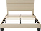Allewie Queen Size Platform Bed Frame with Fabric Upholstered Headboard and Wooden Slats Support, Fully Upholstered Mattress Foundation/No Box Spring Needed/Easy Assembly, Beige
