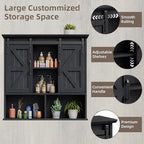 Vabches Bathroom Wall Cabinet, Farmhouse Medicine Cabinet with Double Sliding Barn Door and Adjustable Shelves, Wooden Vintage Storage Cabinet Wall Mounted for Bathroom, Kitchen Dining, Black