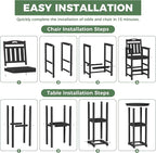 HDPE Outdoor Patio Bar Set with Bar Height Table and 2 Adirondack Chairs, All-Weather High Top Outside Round Pub Furniture for Bistro, Garden, Backyard, Deck | 3-Pieces, Matte Black