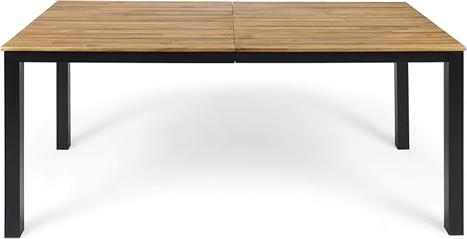 Christopher Knight Home Zak Outdoor 71" Acacia Wood Dining Table, Teak Finish, Black