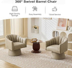 Swivel Accent Chair Set of 2,Faux Leather 360°Swivel Barrel Chair Upholstered Modern Living Room Chair, Overstuffed Reading Armchair for Bedroom,Vanity,Office-Dark Apricot