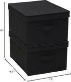 Household Essentials Large Fabric Storage Box With Lid Box, Black, Set of 2